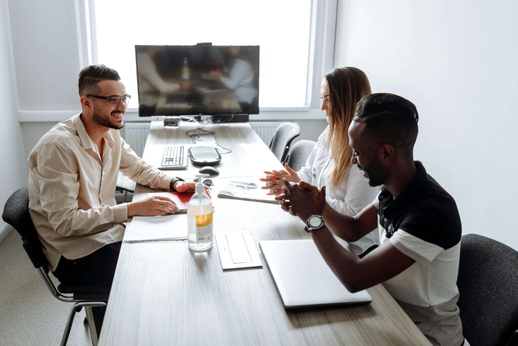 An accounting team discussing a website copy audit that was done on their firm's website.